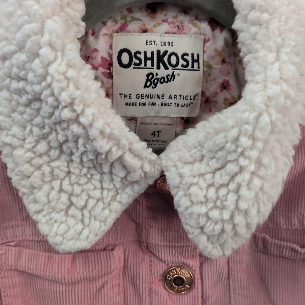 OshKosh Bgosh Girls 4T (Runs Small) Pink Corduroy Jacket Sherpa Collar